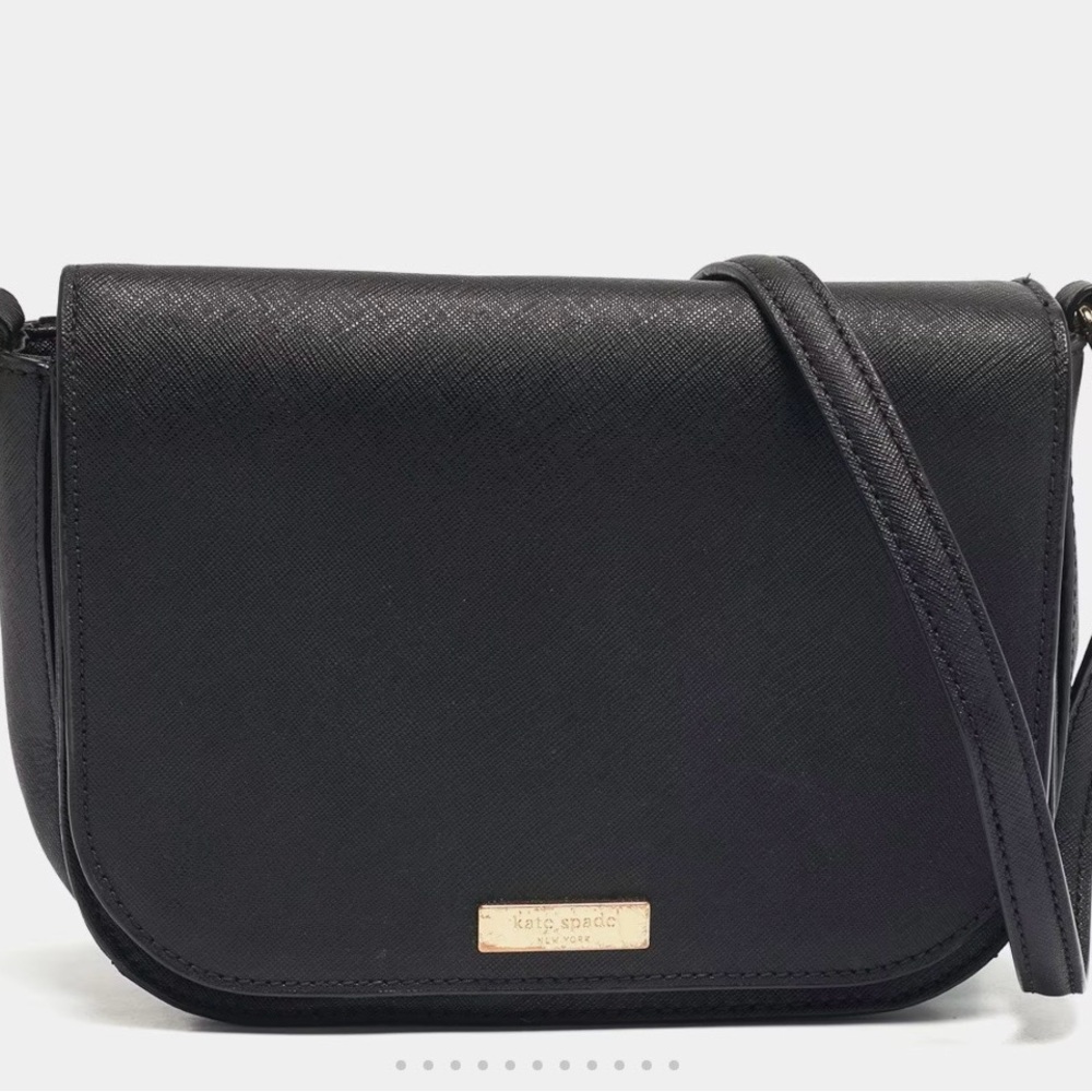kate spade black crossbody bag with gold-tone plaque